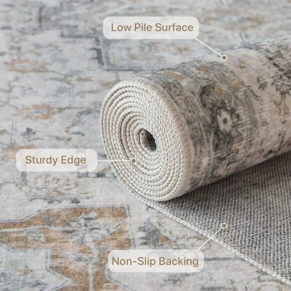 New 2x5 Vintage Runner Rug, Non-Slip Washable Low Pile Rug for Hallway, Taupe